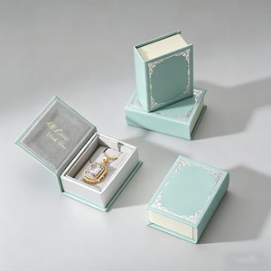 Elegant Velvet Book Shaped Jewelry <b>Box</b> With Gold Embossed Frame And Magnetic Closure For Necklace Storage - Product Image 2
