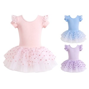 Maillot de Ballet de Algodón para Niñas, Vestido Tutú con Volantes en las Mangas, Ropa de Baile con Estampado de Lunares, Traje para Actuaciones en Escenario, Cintura Elástica - Product Image 1