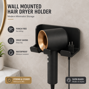 Soporte de Pared para Secador de Pelo de Baño, Sin Taladro, Plástico ABS, Organizador de Almacenamiento para Salón y Hogar - Product Image 1