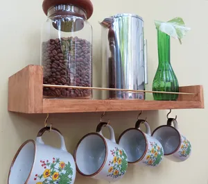Ventas de fábrica Montado en la pared <span class=keywords><strong>Estante</strong></span> de exhibición en ángulo de madera Colgando Barra de café Taza Portavasos de madera - Product Image 2