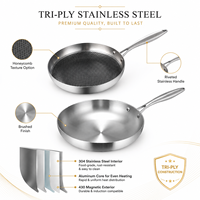 Set Wajan Penggorengan Stainless Steel Tri Ply Anti Lengket dengan Tutup, Kompatibel dengan Induksi