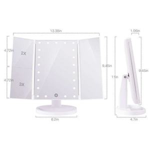 Miroir de maquillage à grossissement 3x/2x avec miroir de vanité pliable à trois volets avec lumière, miroir cosmétique de bureau à rotation de 180 degrés - Product Image 4