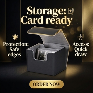 Vente directe, boîte de rangement pour cartes de jeu en cuir, grande capacité, plus de 100 cartes, boîte de rangement pour cartes de jeu, protection contre la poussière - Product Image 1