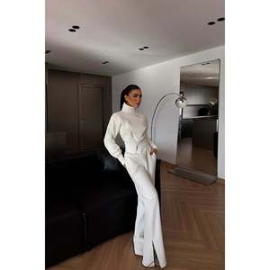 Ensemble de survêtement blanc confortable avec fermeture éclair, coupe-vent et respirant, idéal pour l'hiver, pour garçons, avec impression unie personnalisée pour le jogging - Product Image 2