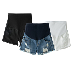 Shorts de maternité en <span class=keywords><strong>jean</strong></span> tendance été, taille élastique, respirants, écologiques, pour femmes enceintes, avec déchirures tendance - Product Image 2