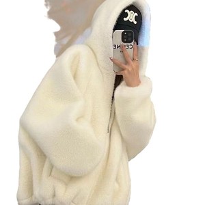 White <b>Faux</b> <b>Mink</b> <b>Fur</b> Hooded <b>Coat</b> Zipper Closure Women's Winter Outerwear Medium Thickness Regular Sleeves - Product Image 5