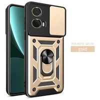 Étui de téléphone portable à fenêtre coulissante pour Motorola Moto G85 5G porte-anneau béquille Protection de l'objectif de l'appareil photo couvertures arrière