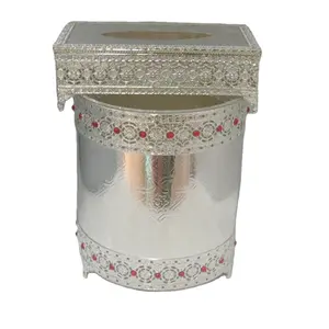 silver plated dusty waste bin & tissue box set with stones /saudi arabic wedding and home decoration/silver iron collections