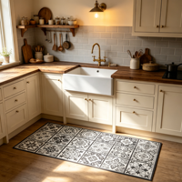 Tapis de cuisine antidérapant en vinyle 4 mm avec support en latex amorti, motif carreaux géométriques, résistant à l'huile et absorbant l'eau pour la maison
