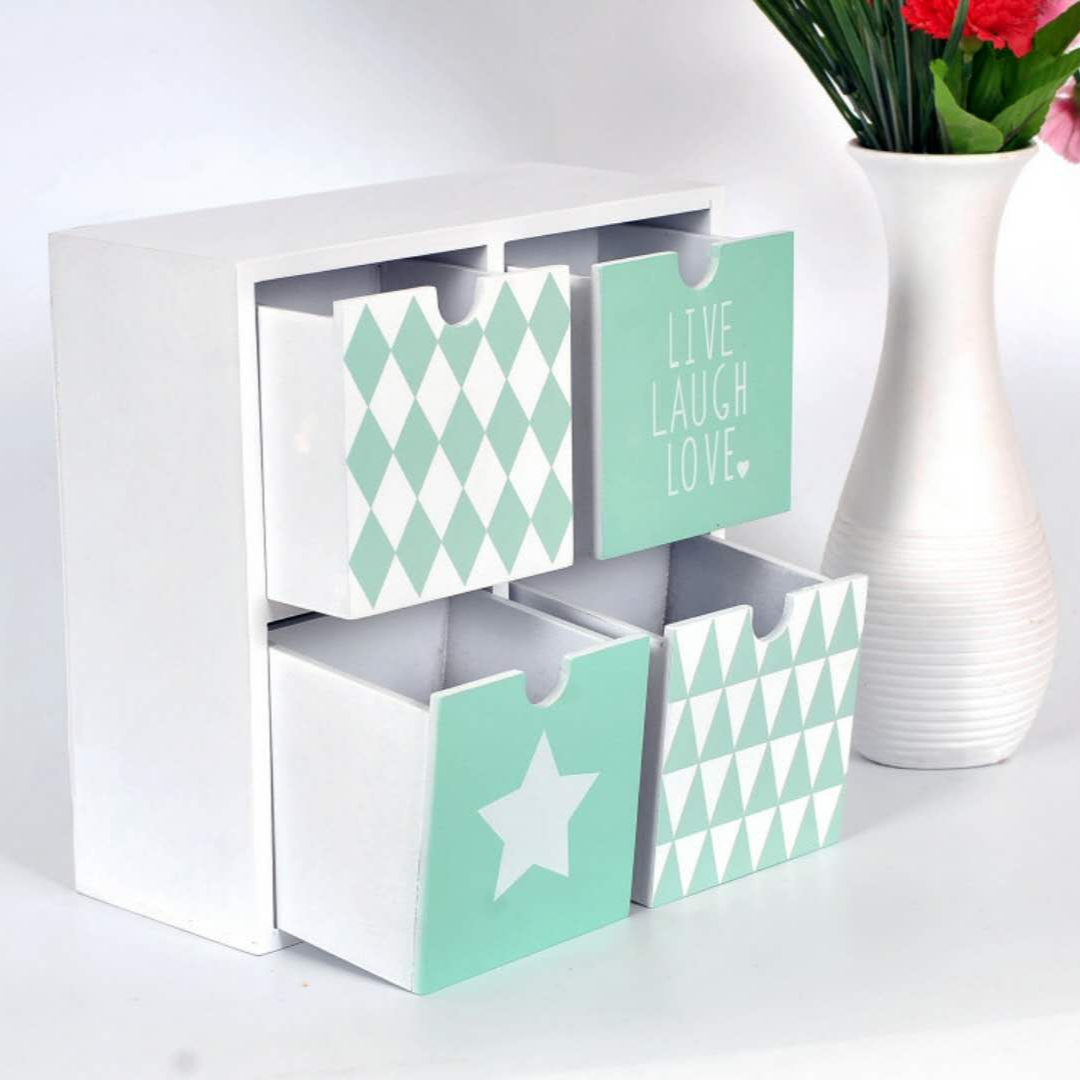 Настольный органайзер с 4 ящиками, многофункциональный ящик для хранения для офиса, школы, дома, зеленый, белый