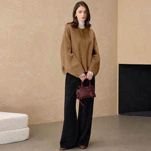Poncho en Cachemire Pur Taille Petite, Double Face en Laine, Ample et Élégant, Fermeture Éclair, Collection Automne Hiver 2025 pour Femme - Product Image 2