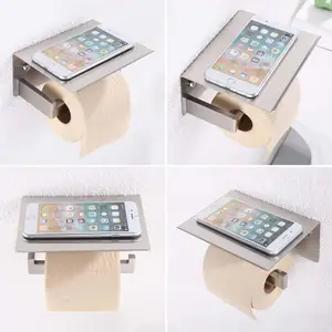 Black Toilet Paper Holder Stainless Steel Bathroom Wall-mounted Roll Stand Mobile Phone Rack Tissue Holder Toilet Paper Holder