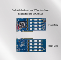 Carte adaptateur PCIe 4.0 PEX88048 à 8 baies pour SSD M.2 NVMe, double face, extension 2280/22110, refroidisseur actif, alimentation 6 broches, moulage privé