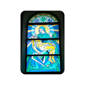 Panel <span class=keywords><strong>de</strong></span> Vidrio Artesanal con Diseño <span class=keywords><strong>de</strong></span> Iglesia, Arco, Sacerdote, Ángel y Monja, Vidrio Figurado Impreso y Soldado - Product Image 2