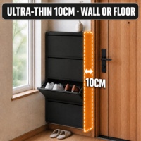 Meuble à chaussures moderne anti-poussière ultra-mince 10 cm en acier avec système de rangement coulissant, facile à nettoyer, hauteur réglable, 4 niveaux, pour entrée et couloir