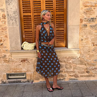 Ensemble sexy deux pièces de style occidental, haut à col bénitier et jupe imprimée en maille à pois, tenue de vacances