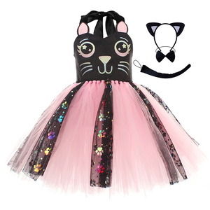 Costume da Gatto Senza Maniche per Halloween per Ragazze, Abito Tutu con Paillettes, Copricapo e Coda, Regalo per Feste di Compleanno, Abito Elegante per Feste - Product Image 2