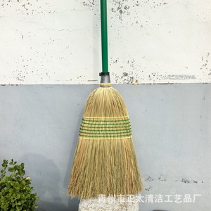 Corn Broom Natural Straw Green Handle Outdoor Garden Cleaning Tool Long Reach Broom Head With <b>Plastic</b> <b>Rod</b> For Yard Patio Use - Product Image 3