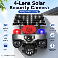 Caméra solaire Wistino Outdoor 4G avec carte SIM, double panneau solaire, 4 objectifs, suivi automatique, vision nocturne couleur, caméra solaire Aov