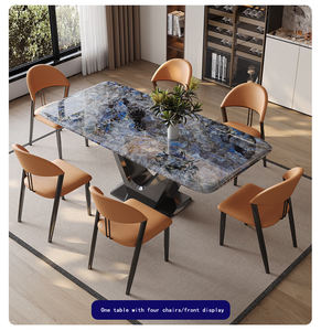 Ensemble <span class=keywords><strong>de</strong></span> <span class=keywords><strong>table</strong></span> et <span class=keywords><strong>de</strong></span> chaises <span class=keywords><strong>de</strong></span> salle à manger rectangulaire moderne <span class=keywords><strong>de</strong></span> luxe <span class=keywords><strong>avec</strong></span> <span class=keywords><strong>plateau</strong></span> en marbre, 4/6 places, structure en acier inoxydable, meubles <span class=keywords><strong>de</strong></span> salle à manger pour la maison - Product Image 6