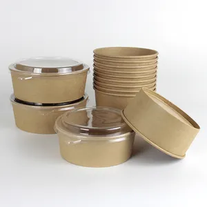 Paper Container Biodegradable Paper Salad Bowl High Quality Disposable Food Container Waterproof Grease Proof Brown Kraft Paper Salad Bowl With