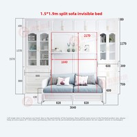 Cama Murphy Multifuncional Integrada con Sofá, Estantería y Armario para Oficina en Casa - Estructura de Madera Sólida, Diseño de Acero Plegable Invisible