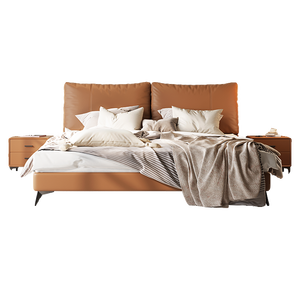 Europese Luxe Lederen Bedframe Modern Design Handgesneden Massief Hout Zacht Kingsize <span class=keywords><strong>Bed</strong></span> Meubilair - Product Image 5