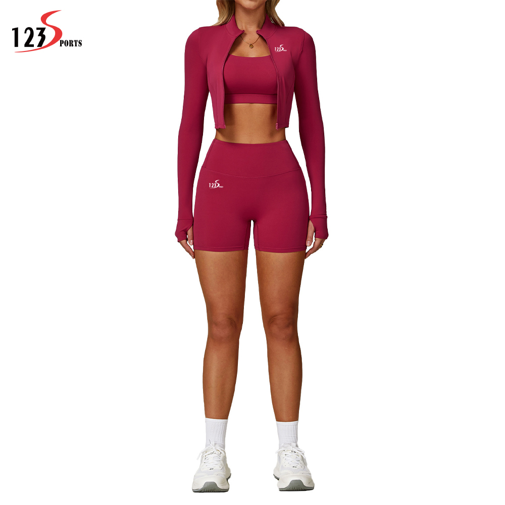 123Sports High-Elasticity Quick-Dry 3-Piece Fitness Yoga Sports Suit Set