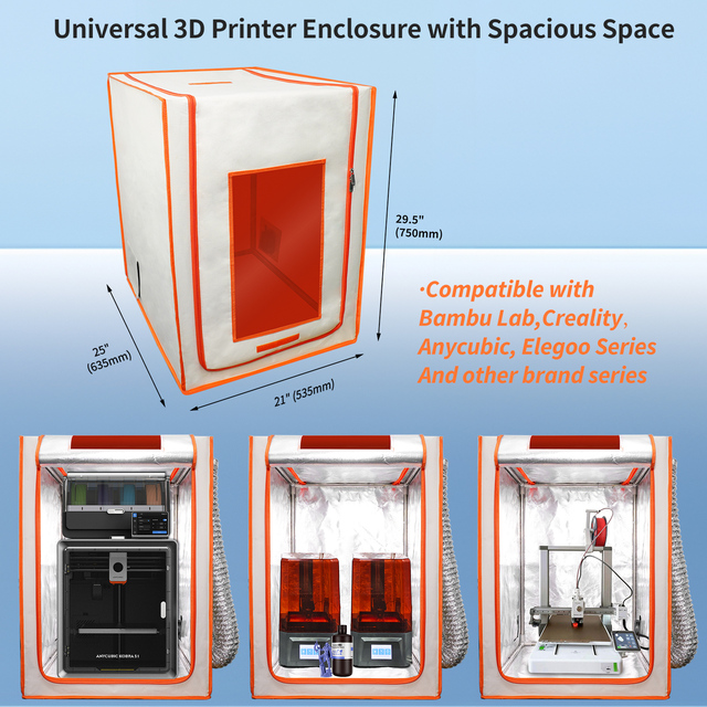OEM Resin 3D Printer Enclosure with Ventilation Kit Horizontal Vertical Orientations Compatible with Bambu Lab Creality Elegoo