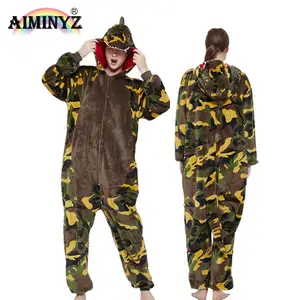 AIMINYZ all'ingrosso nuovo Fashion Design Camouflage verde autunno Polar flanella Cartoon Animal Winter Warm Dinosaur Adult pigiama