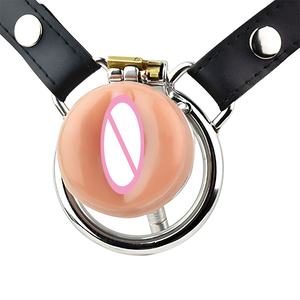 FRRK-176 Dispositif de <span class=keywords><strong>chasteté</strong></span> sissy à sangle en acier inoxydable, cages de <span class=keywords><strong>chasteté</strong></span> négatives avec labia en silicone pour bondage masculin - Product Image 3
