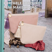 Nouvelle Trousse de Maquillage Portable en Velours Côtelé avec Fermeture Éclair, Mini Pochette Rouge, Étui Cosmétique à Petite Ouverture, Solution de Rangement Portable