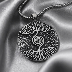 Collar de Acero Inoxidable con Colgante del Árbol del Mundo Vikingo de la Mitología Nórdica, Diseño Geométrico de Plantas, Regalo para Hombre - Product Image 2