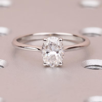 Bague de fiançailles classique solitaire à bande unie avec diamant de laboratoire taille ovale 2 carats en or massif 10K/14K/18K certifié IGI Couleur DEF CVD/HPHT