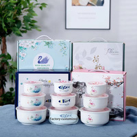 Creative Ceramic Fresh-keeping Bowl with Cover Three Piece Set of Instant Noodles Bowl Lunch Box sealed Bowl Large Fresh-keeping