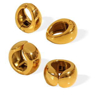 <b>Clip</b>-on Earrings Gold Plated Titanium Steel Round Minimalist Geometric Design For Women Fashion Jewelry - Product Image 4