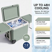 Prêt à expédier : Glacière 3-en-1 avec table et tabouret pliants, 32L, étanche, couvercle verrouillable, à roulettes, portable, pour camping et plage