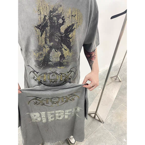 Nouveau style d'été T-shirt en coton <span class=keywords><strong>délavé</strong></span> tendance vintage <span class=keywords><strong>délavé</strong></span> à manches courtes col rond coupe ample <span class=keywords><strong>haut</strong></span> de gamme imprimé pour homme - Product Image 4