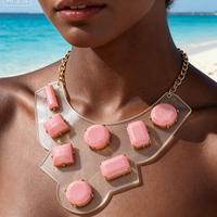 Collier bib statement surdimensionné en résine rose et acrylique transparent, bijoux fantaisie OEM/ODM, collier en résine transparente doré pour femme