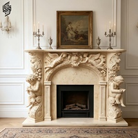 Encadrement de cheminée en marbre blanc sculpté à la main, figurine d'ange, style rococo, pour la décoration intérieure de villa
