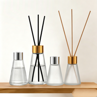 Bouteille en verre givré transparent vide de 30 ml, 50 ml, 150 ml pour diffuseur à bâtonnets avec bouchon doré, pour désodorisant d'ambiance et huiles essentielles