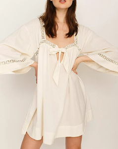 OEM Flare manches longues solide décontracté tissé lin grande taille <span class=keywords><strong>robe</strong></span> <span class=keywords><strong>de</strong></span> maternité taille naturelle printemps automne - Product Image 5