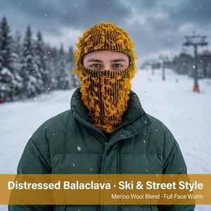 Cagoule en tricot à un trou, effet vieilli personnalisé, masque intégral, mode, doux, de créateur, masque de ski, sport, unisexe - Product Image 3