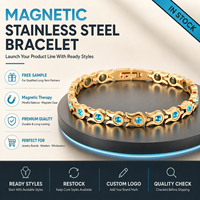 Bracelet magnétique en acier inoxydable plaqué or avec incrustation de pierres bleues pour femmes, bijoux soulageant la douleur de l'arthrite