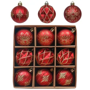 EAGLEGIFTS Christmas Decorations Supplier 9Pcs Luxury Red Gold Plastic Christmas Tree Hanging Balls for Xmas Tree Wedding Party