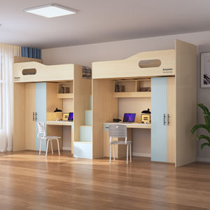 Camas Altas Modernas de Madera con Escritorio y Armario para Dormitorio, Residencia, Escuelas y Hostales - Product Image 2