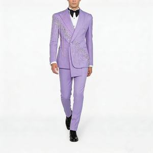 Costume de Mariage Homme en Gros, Revers Pointus, Double Boutonnage, <span class=keywords><strong>Smoking</strong></span> avec Chaîne en Cristal, Tenue de Cérémonie pour le Marié - Product Image 1