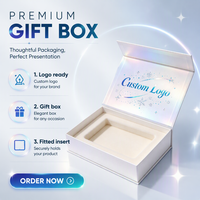 Boîte cadeau à fermeture magnétique holographique avec logo personnalisé, impression sur le couvercle intérieur et impression flocon de neige bleu pour la conception d'emballages cadeaux