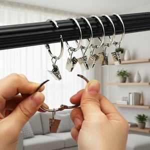 YIWANG En gros Anneaux de rideau de douche en métal ronds avec crochets et pinces - Product Image 1