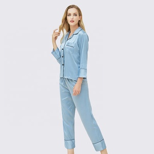 Pajama Set <strong>Long</strong> Sleeve New Design Satin Pajamas Silk Women Sleepwear Sets Satin <strong>Nighty</strong> - Product Image 1